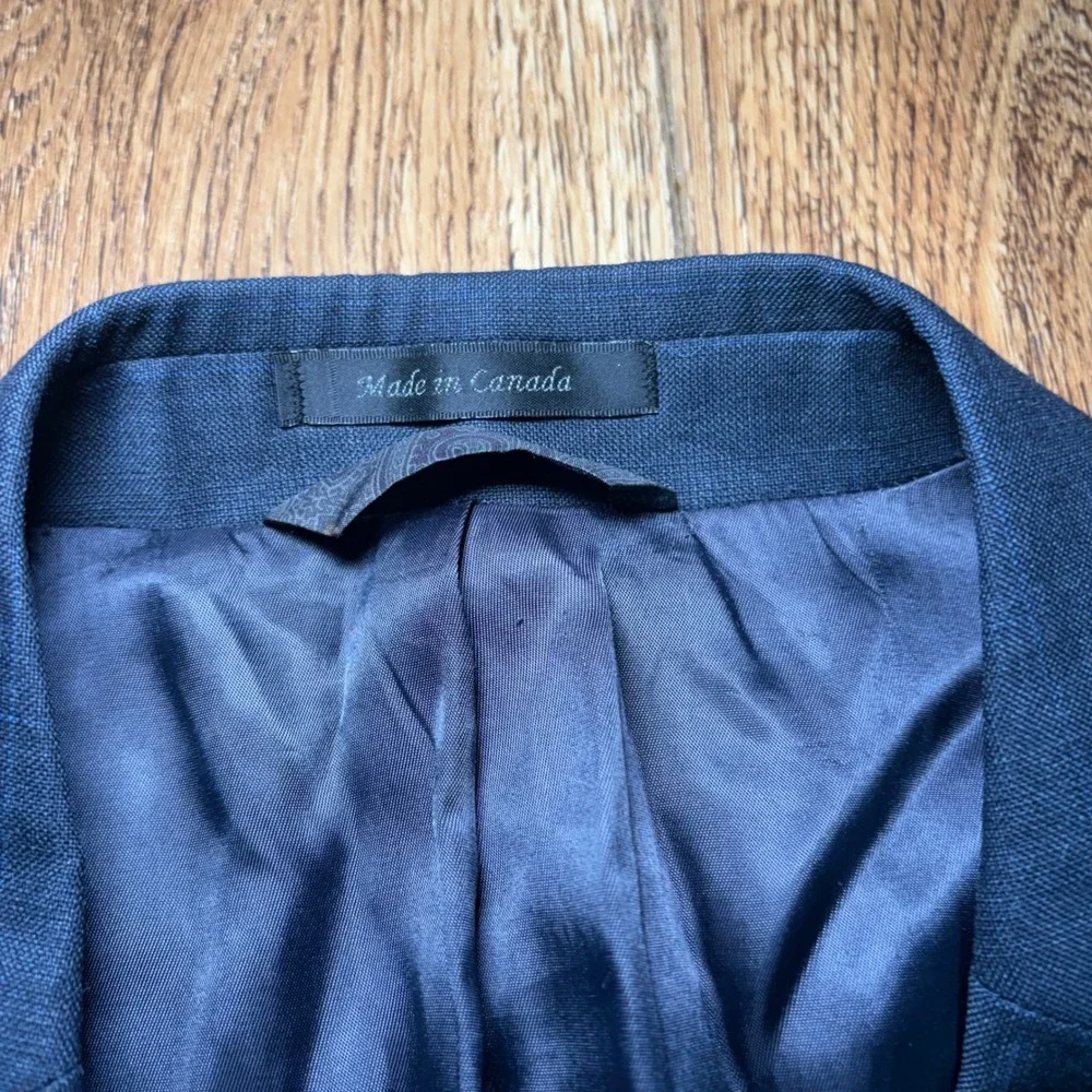Lauren Ralph Lauren Mens 44L 100% Wool Navy Blue Windowpane Blazer Union Made